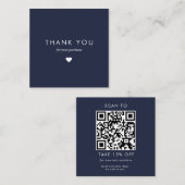 Custom Navy Typografie Business QR Code Dank u Kortingskaartje (Voorkant / Achterkant)