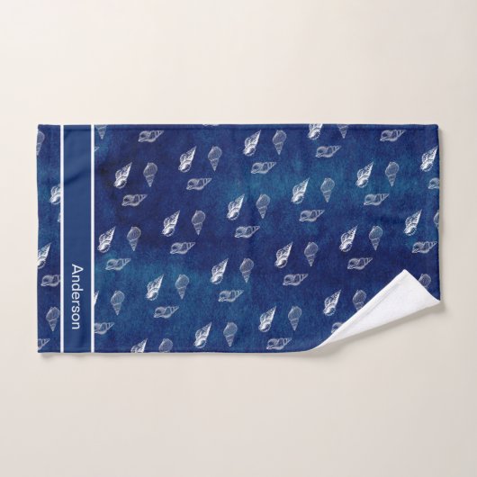 Custom Navy Wash White Nautical Seashell Badkamer Bad Handdoek (Handdoek)