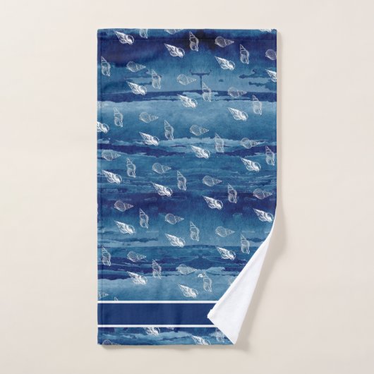 Custom Navy White Nautical Seashell Badkamer Bad Handdoek (Handdoek)