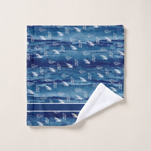 Custom Navy White Nautical Seashell Badkamer Bad Handdoek (Wasdoekje)