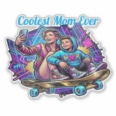 Custom Neon Coolest Mom & Son Synthwave Sticker (Voorkant)