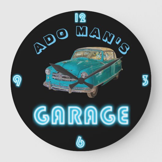 Custom NEON GARAGE Clock ADD Business Name Cars Grote Klok (Voorkant)