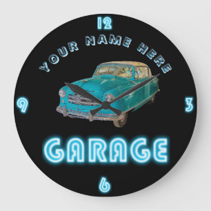 Custom NEON GARAGE Clock ADD Business Name Cars Grote Klok