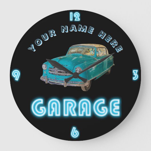 Custom NEON GARAGE Clock ADD Business Name Cars Grote Klok (Voorkant)