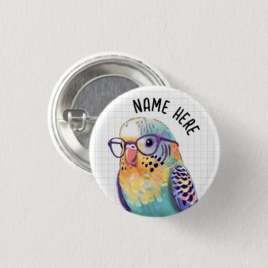 Custom Nerdy Budgie Button (Voorkant /achterkant)