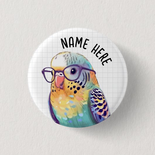 Custom Nerdy Budgie Button (Voorkant)