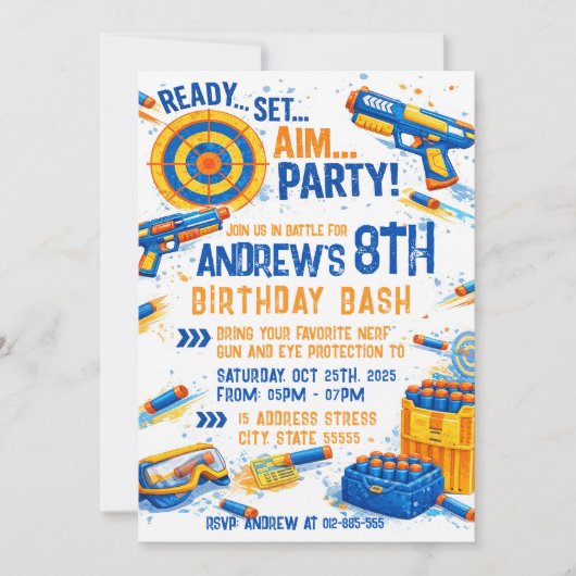 Custom Nerf War Birthday Invitation  Kaart (Voorkant)