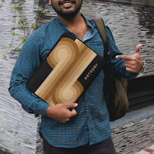 Custom Neutraal Bruin Beige Tan Retro Art Patroon Laptop Sleeve