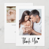 Custom New baby Photos Modern Heart Baby Shower  Bedankkaart (Voorkant / Achterkant)