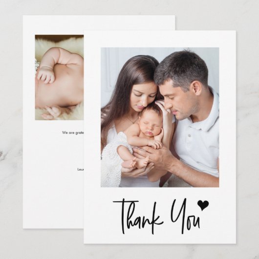 Custom New baby Photos Modern Heart Baby Shower  Bedankkaart (Voorkant / Achterkant)