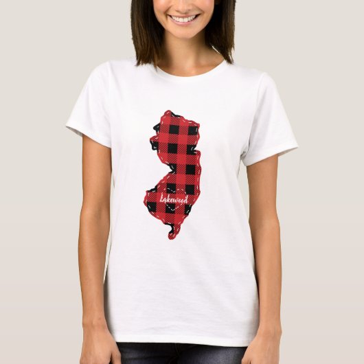 Custom New Jersey State Hometown Plaid Kerstmis T-shirt (Voorkant)