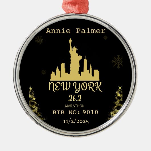 Custom New York Marathon Finisher Gift Metalen Ornament (Voorkant)
