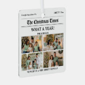 Custom Newspaper Style Family Christmas Photo Metalen Ornament (Voorkant Rechts)