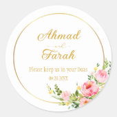 Custom Nikkah Shaadi Islamitische bruiloft Bloemen Ronde Sticker (Voorkant)