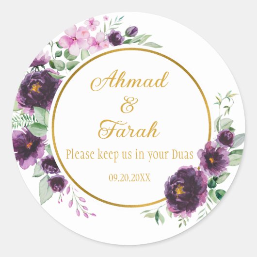 Custom Nikkah Shaadi Islamitische bruiloft Bloemen Ronde Sticker (Voorkant)