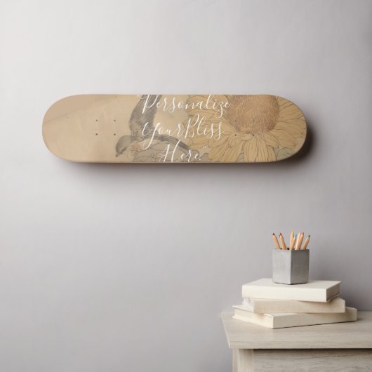 CUSTOM Nostalgic Sunflower & Bird Art Print Persoonlijk Skateboard (Muurkunst (Horizontaal))