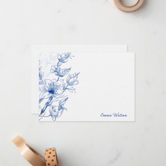 Custom Note Kaart-Blue Magnolia Notitiekaartje (Voorkant / Achterkant in situ)