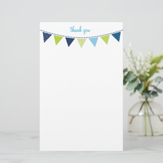 CUSTOM NOTE schattig helder bunting bold blauw gro Briefpapier (Staand voorkant)
