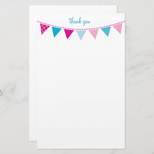 CUSTOM NOTE schattig helder bunting bold blauw roz Briefpapier (Voorkant / Achterkant)