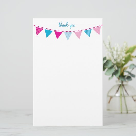 CUSTOM NOTE schattig helder bunting bold blauw roz Briefpapier (Staand voorkant)