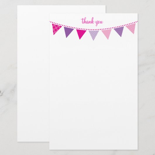 CUSTOM NOTE schattig helder bunting vet roze paars Briefpapier (Voorkant / Achterkant)