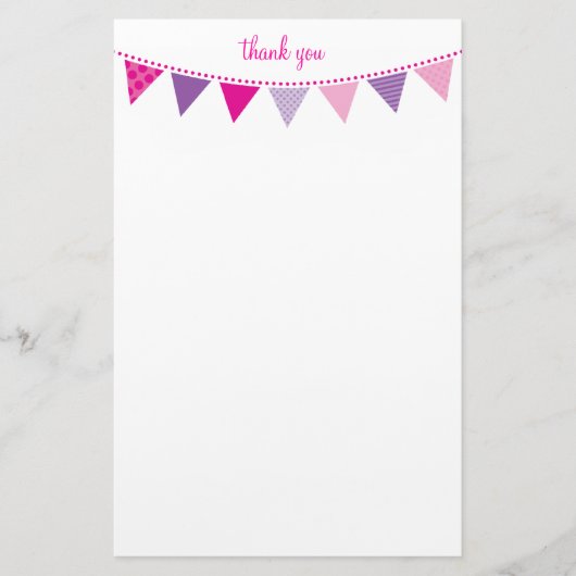 CUSTOM NOTE schattig helder bunting vet roze paars Briefpapier (Voorkant)