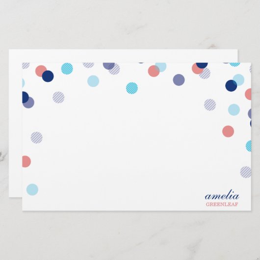 CUSTOM NOTE schattig helder confetti marineblauw k Briefpapier (Voorkant / Achterkant)