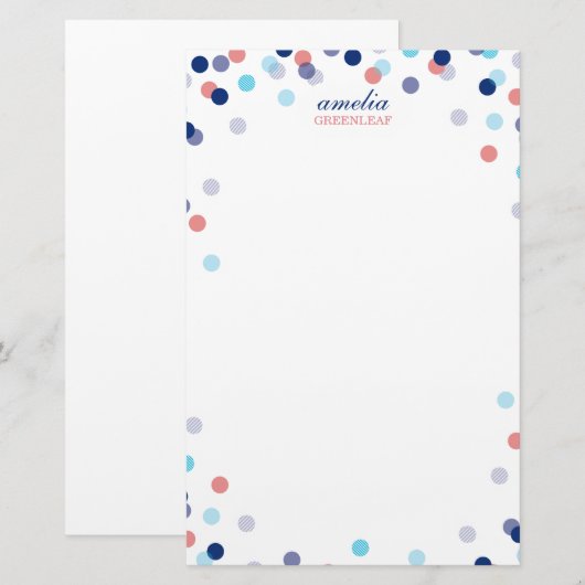 CUSTOM NOTE schattig helder confetti marineblauw k Briefpapier (Voorkant / Achterkant)