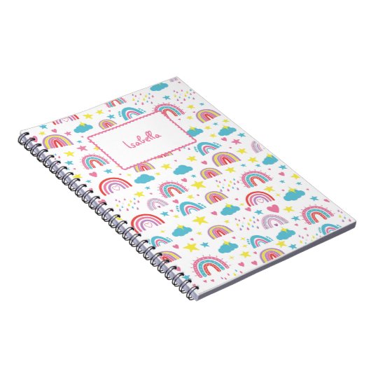 Custom Notebook With Name Rainbow Design for Girls Notitieboek (Rechterzijde)