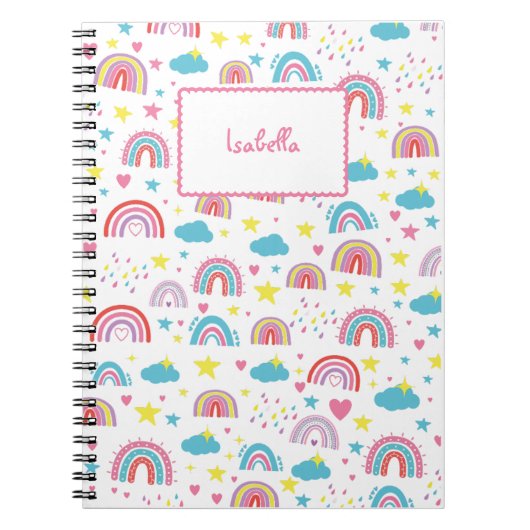 Custom Notebook With Name Rainbow Design for Girls Notitieboek (Voorkant)