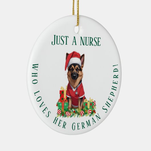 Custom Nurse houdt van Duitse herdershond Kerstmis Keramisch Ornament (Rechts)