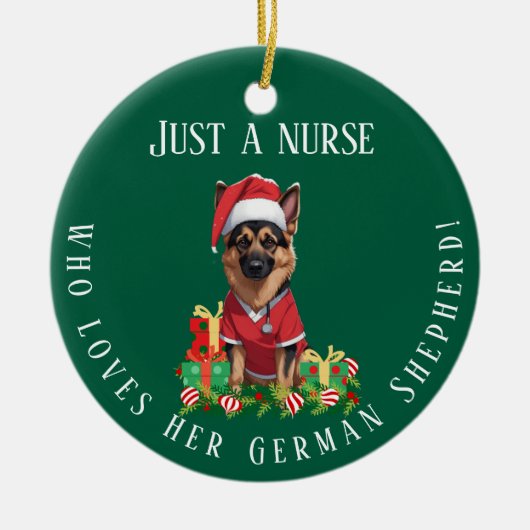 Custom Nurse houdt van Duitse herdershond Kerstmis Keramisch Ornament (Voorkant)