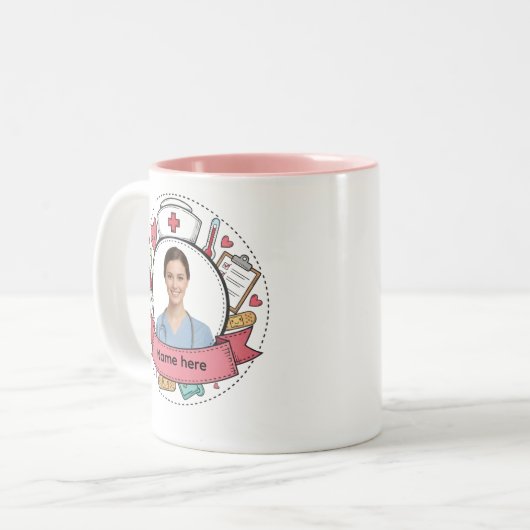 Custom Nurse Photo Mug with Name Tweekleurige Koffiemok (Voorkant links)