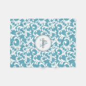 CUSTOM Ocean Blue Elegant Damask Print Fleece Deken (Voorkant (Horizontaal))