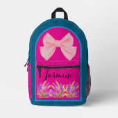Custom Ocean Blue Pink Wildflower Naam voor Meisje Bedrukte Rugzak (Voorkant)