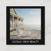 Custom Ocean Uitzicht Photo Realty Zwart Vierkante Visitekaartje (Voorkant)