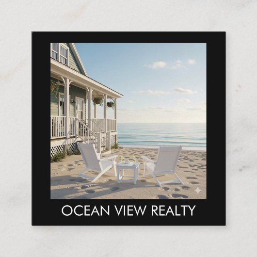 Custom Ocean Uitzicht Photo Realty Zwart Vierkante Visitekaartje (Voorkant)