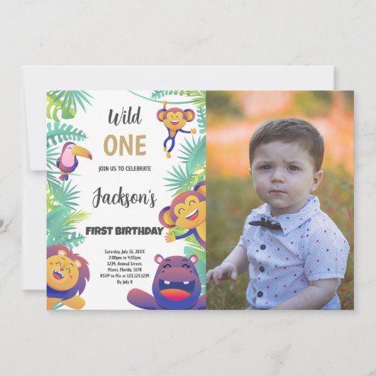 Custom Oerwoud Safari Kinder feestuitnodiging Kaart (Voorkant)