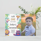 Custom Oerwoud Safari Kinder feestuitnodiging Kaart (Staand voorkant)