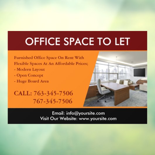 Custom Office Space To Let Window Cling Raamsticker (Vel 3)