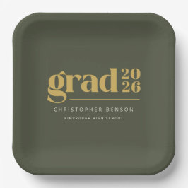 Custom Olive Green Gold Grad 2026 Graduation Papieren Bordje