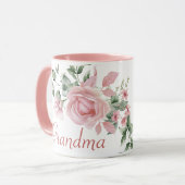 Custom Oma Roze Rozen Bloemen 4 Kinder namen Mok (Voorkant links)