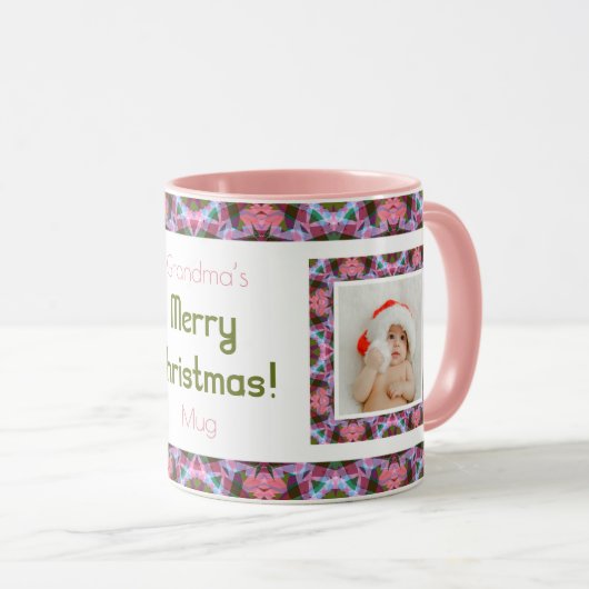 Custom Oma's Roze Merry Christmas Photo Tea Mok (Voorkant rechts)
