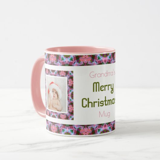 Custom Oma's Roze Merry Christmas Photo Tea Mok (Voorkant links)