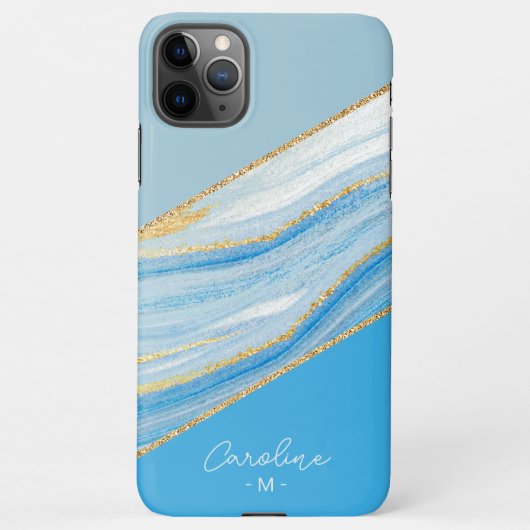 Custom Ombre Bright Azure Blauw Marmer Art Patroon iPhone Hoesje (Achterkant)