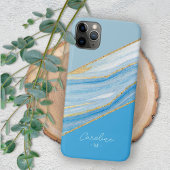 Custom Ombre Bright Azure Blauw Marmer Art Patroon iPhone Hoesje