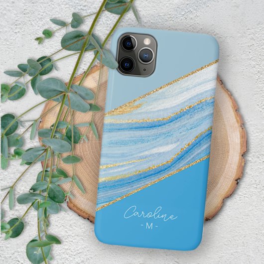 Custom Ombre Bright Azure Blauw Marmer Art Patroon iPhone Hoesje