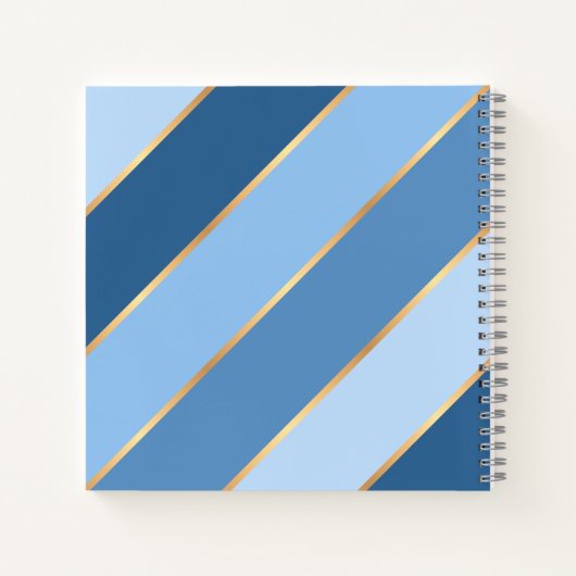 Custom Ombre Donker Medium Lichtblauw Goud Strepen Notitieboek (Achterkant)