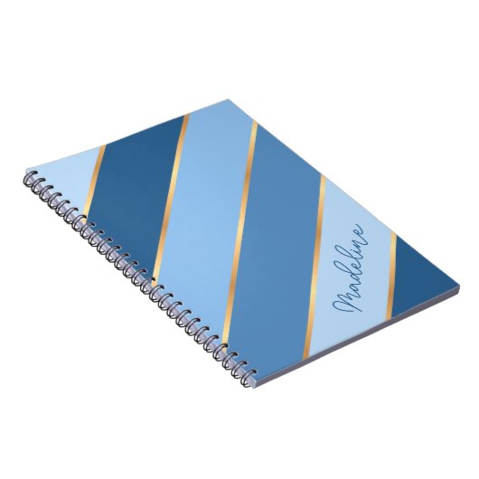 Custom Ombre Donker Medium Lichtblauw Goud Strepen Notitieboek (Rechterzijde)