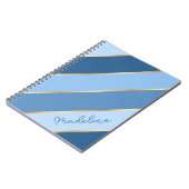 Custom Ombre Donker Medium Lichtblauw Goud Strepen Notitieboek (Linkerzijde)